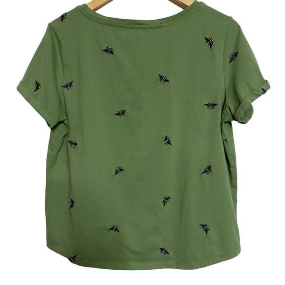 VINTAGE AMERICA Green Embroidered Bee T Shirt - Picture 4 of 7